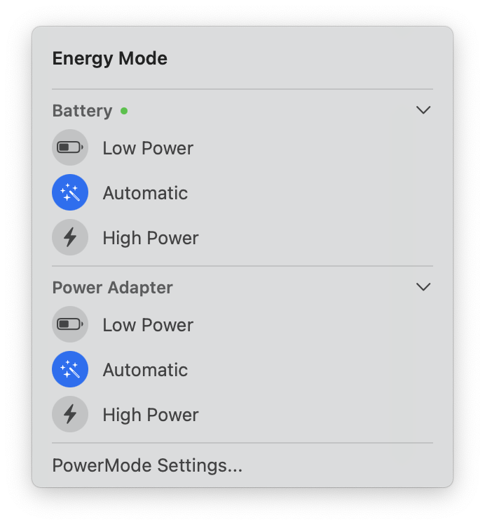 PowerMode interface screenshot