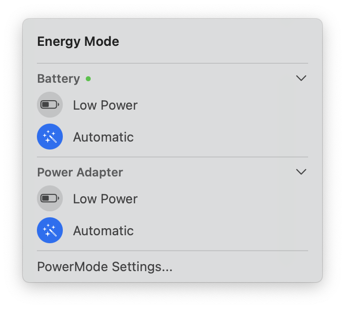 PowerMode interface screenshot